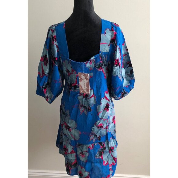 Band Of The Free Blue Floral Dress With Smocked Bodice & Puff Sleeves Medium NWT - Picture 10 of 10